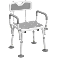 HOMCOM Taburet/Scaun de duș ergonomic înălțime reglabilă picioare antiderapante 56,5 x 53,5 x 87 cm alb și gri(m-7)