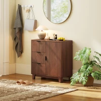 HOMCOM Sideboard Wohnzimmer Aufbewahrungsschrank mit Tür 3 Schubladen und verstellbarem Fach 75 x 39 x 80 cm, braune Holzoptik(m-5)