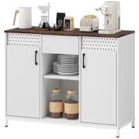 HOMCOM Buffet pour Salon 2 Portes à Perforations Tiroir Compartiments Ouverts Étagères Réglables 100x40x80 cm Blanc
