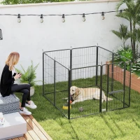 PawHut Parc pour Chiens 8 Panneaux Hauteur 100 cm avec Porte pour Intérieur et Extérieur Noir(m-4)