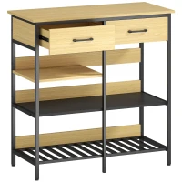 HOMCOM Buffet, commode avec 2 tiroirs, 3 étagères ouvertes meuble de cuisine pour cuisine, salon 90 x 40 x 91 cm, Bois naturel(m-7)
