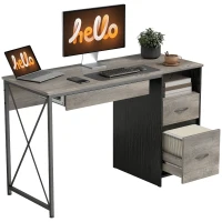 HOMCOM Computerschreibtisch, 120×50cm, Schreibtisch mit Stauraum, Tastaturablage, offenes Fach und 2 Schubladen, grau(m-7)