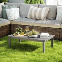 Outsunny Rechteckiger Couchtisch mit Lamellenplatte für Innen/Außen aus Aluminium, 100 x 60 x 37 cm, grau(m-5)