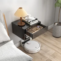 HOMCOM Set de 2 Noptiere suspendate Noptiere cu sertar pentru dormitor 37x32x21 cm Negru lucios(m-5)