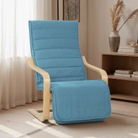 HOMCOM Fauteuil de Salon avec Repose-pieds Réglable Fauteuil Tapissé en Lin Synthétique pour Bureau Chambre 66,5x94x100cm Bleu(m-4)