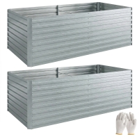 Outsunny Set de 2 huertos elevados galvanizados, 180 x 90 x 60 cm Huertos elevados metálicos con borde seguro, Plateado