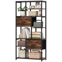 HOMCOM Meuble de rangement, 2 tiroirs en tissu, 9 niches ouvertes, étagère autoportante avec cadre en acier, Marron+Noir(m-1)