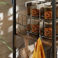 HOMCOM Étagère de cuisine, étagère sur pied avec 2 prises, 5 crochets en S, 5 étagères, panier, entretoises en X acier 90 x 42 x 130 cm(m-5)