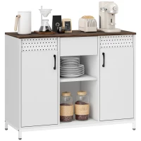 HOMCOM Buffet pour Salon 2 Portes à Perforations Tiroir Compartiments Ouverts Étagères Réglables 100x40x80 cm Blanc(m-6)