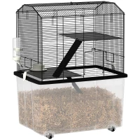 PawHut Cușcă pentru hamster cușcă rozătoare 3 etaje cu roți platformă și scară din sârmă de oțel 57 x 43 x 74 cm negru(m-8)