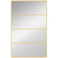 HOMCOM Oglindă de perete tip verrière, dreptunghiulară, stil industrial, montaj orizontal sau vertical cu 4 cârlige, din metal auriu 109 x 69 cm(m-1)