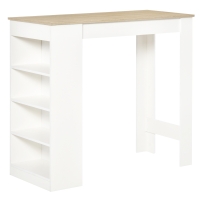 HOMCOM Bartisch für 2 Personen, Hochtisch mit 4 offenen Regalen, 115x50x102,7cm, Weiß und Naturholz
