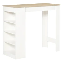 HOMCOM Bartisch für 2 Personen, Hochtisch mit 4 offenen Regalen, 115x50x102,7cm, Weiß und Naturholz(m-1)