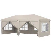 Outsunny Gartenpavillon 6x3m Faltpavillon mit UV-Schutz-Seitenwänden Höhenverstellbar mit Tragetasche beige(m-7)