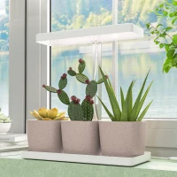 Outsunny Lampes pour Plantes à 42 LED avec 3 Pots, Minuterie et Éclairage Réglable, 45x18.8x47.8 cm, Blanc(m-2)