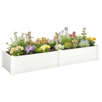 Outsunny Pat înălțat din plastic, modular, plantator cu montaj DIY, solariu 197 x 54 x 33 cm Alb(m-7)