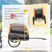 PawHut Remorcă pentru câini pliabilă pentru bicicletă cu reflectoare de siguranță pentru câini mici și medii până la 20 kg Portocaliu(m-3)