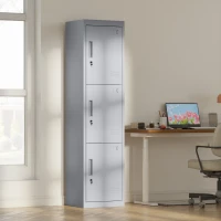 HOMCOM Armoire de bureau en acier à 3 portes indépendantes avec serrure et 2 clés, 45x38x180 cm, Gris Chiaro(m-4)