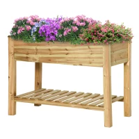Outsunny Ghiveci înălțat cu etajeră de depozitare din lemn, pătrat de grădină pe picioare ridicat, 113 x 56 x 84 cm, verde(m-7)