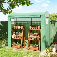 Outsunny Seră cu ferestre cu plasă și ușă rulantă, seră cu folie și cadru din oțel 200 x 75 x 188 cm Verde(m-5)