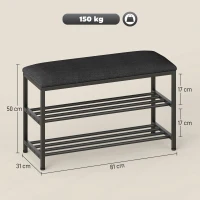 HOMCOM Banc à chaussures avec assise, banc avec rangement, étagère à chaussures à 2 compartiments ouverts, banc 81 x 31 x 50 cm Noir(m-3)