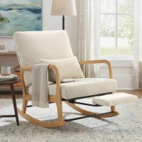 HOMCOM Fauteuil à bascule nordique avec repose-pieds dossier réglable velours pieds en bois et accoudoirs coussin crème(m-6)
