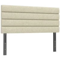 HOMCOM Bettkopfteil 140 cm, Leinenbezogen, 3-stufig höhenverstellbar 106/116/126 cm, Zur Wandmontage, Beige(m-7)