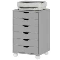 HOMCOM Caisson de bureau Classeur mobile avec 6 tiroirs Roulettes Glissières silencieuses pour bureau maison Gris(m-1)