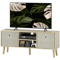 HOMCOM Meuble TV pour téléviseurs jusqu'à 127 cm avec 2 tiroirs en tissu et étagères ouvertes Bois et Beige(m-1)