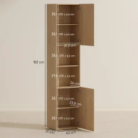 HOMCOM Armoire haute de salle de bain, 6 niveaux, 2 placards, 2 étagères ouvertes, compartiments ouverts, bois, couleur chêne(m-3)