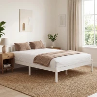 HOMCOM Massivholz-Bettgestell 160x200cm Einzelbett mit Kopfteil und stabilem Lattenrost für Kinder und Erwachsene(m-5)