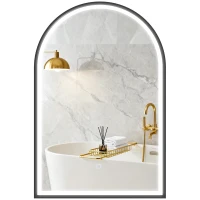 HOMCOM Miroir de Salle de Bain LED 60x90 cm Miroir Mural Arqué 3 Températures de Couleur Luminosité Réglable Fonction Anti-buée Noir(m-1)