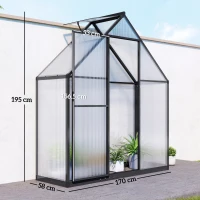 Outsunny Seră de grădină din aluminiu și policarbonat, cu fereastră reglabilă și ușă batantă, rezistentă la intemperii, transparent(m-3)