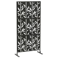 Outsunny Panou de protecție vizuală decorativ exterior Claustră decorativă grădină 3 panouri model bambus metal 92x40x192cm Negru(m-1)