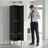 HOMCOM Spind metalic cu ușă închisă cu cheie și bară pentru haine, spind metalic individual pentru acasă sau birou, Negru(m-3)