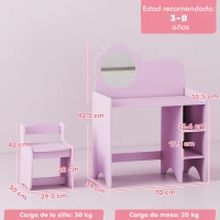 AIYAPLAY Coiffeuse enfant avec tabouret et miroir en forme de fleur avec étagères ouvertes pour garçons et filles de 3-8 ans Violet(m-3)