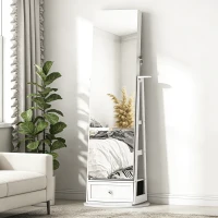 HOMCOM Schmuckspiegel mit LED-Licht Schmuckschrank mit Ganzkörperspiegel 360° drehbar Schublade Schloss Weiß(m-5)