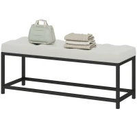 HOMCOM Gepolsterte Fußbank aus Samt, Capitonné-Design, Metallgestell für Schlafzimmer, Diele, Wohnzimmer, Creme(m-6)