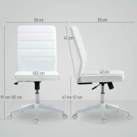 HOMCOM Chaise de bureau ergonomique et réglable avec dossier incurvé, en cuir PU et acier, 58x53x97-107 cm, Blanc(m-3)