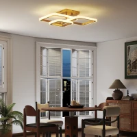 HOMCOM Plafonnier LED 40W 4300 lm 3500K/4500K/6000K Plafonnier 3 anneaux carrés, 48 x 46 x 13 cm, Doré(m-5)