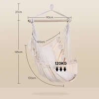 Outsunny Fotoliu suspendat exterior scaun-hamac cu 2 perne, interior și exterior, din țesătură bumbac amestec, crem(m-3)