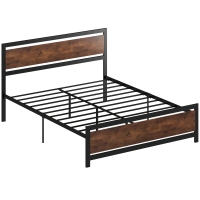 HOMCOM Doppelbettgestell 200 x 160 cm aus Stahl mit Lattenrost und Kopfteil, kompatibel mit Matratze dunkle Holzoptik