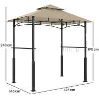 Outsunny Grillpavillon mit Doppelverdeck, Gartenüberdachung mit LED-Licht, 240 x 150 x 250 cm, Kaki(m-3)