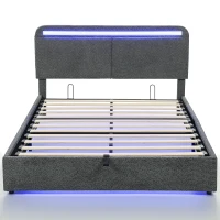 HOMCOM Bett mit Stauraum 140 x 190 cm mit LED-Beleuchtung, verstellbarem Kopfteil, Doppelbettgestell, Lattenrost aus Holz, grau(m-1)