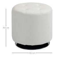 HOMCOM Suport pentru picioare living rotativ la 360°, ottoman rotund tapițat în PU cu bază din oțel, Ø 45,5 x 44,5 cm, alb(m-3)