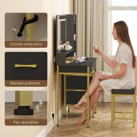 HOMCOM Schminktisch mit Spiegel LED-Licht Ladestation Hocker Ladestation 4 Schubladen Schwarz(m-4)