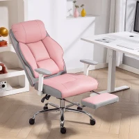 HOMCOM Chaise de Bureau Ergonomique Renforcée avec Accoudoirs Réglables, Repose-pieds et Appuie-tête, Rose(m-2)