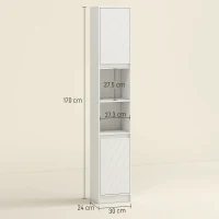 HOMCOM Coloană de baie, mobilier de depozitare cu 2 uși, 2 compartimente deschise, , 30 x 24 x 170 cm, alb(m-3)