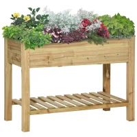 Outsunny Ghiveci înălțat cu etajeră de depozitare din lemn, pătrat de grădină pe picioare ridicat, 113 x 56 x 84 cm, verde(m-8)