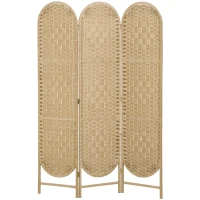 HOMCOM Raumteiler 3-teilig 120x170 cm mit gewölbter Oberkante, handgewebt, faltbarer Teiler, Natur(m-6)